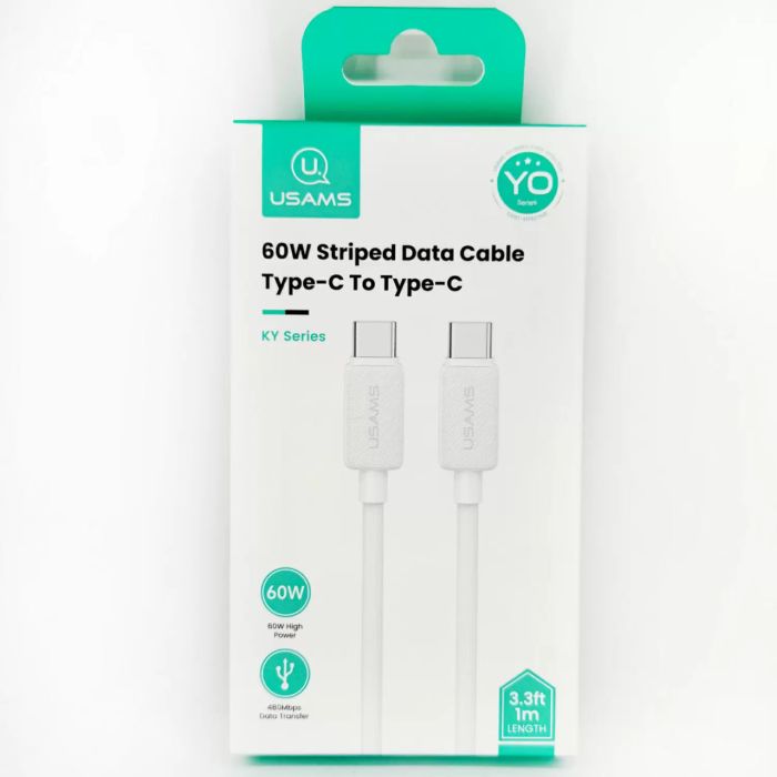 Кабель Usams US-SJ691 60W Striped Data Cable Type-C To Type-C-KY Series 1M white